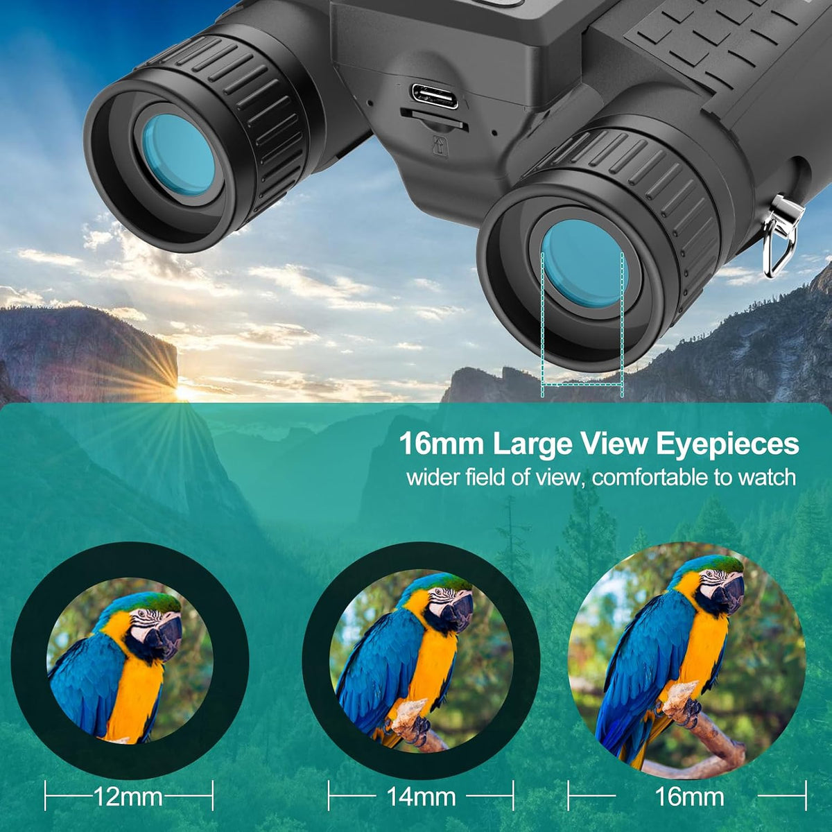 ZZSTAR 12x32 Binoculars with Camera, Large View Binoculars for Adults High Powered, FMC & BAK4 Prism Lens, 2" LCD Display 5MP 1080P Video Photo Recorder, for Bird Watching Hunting Black
