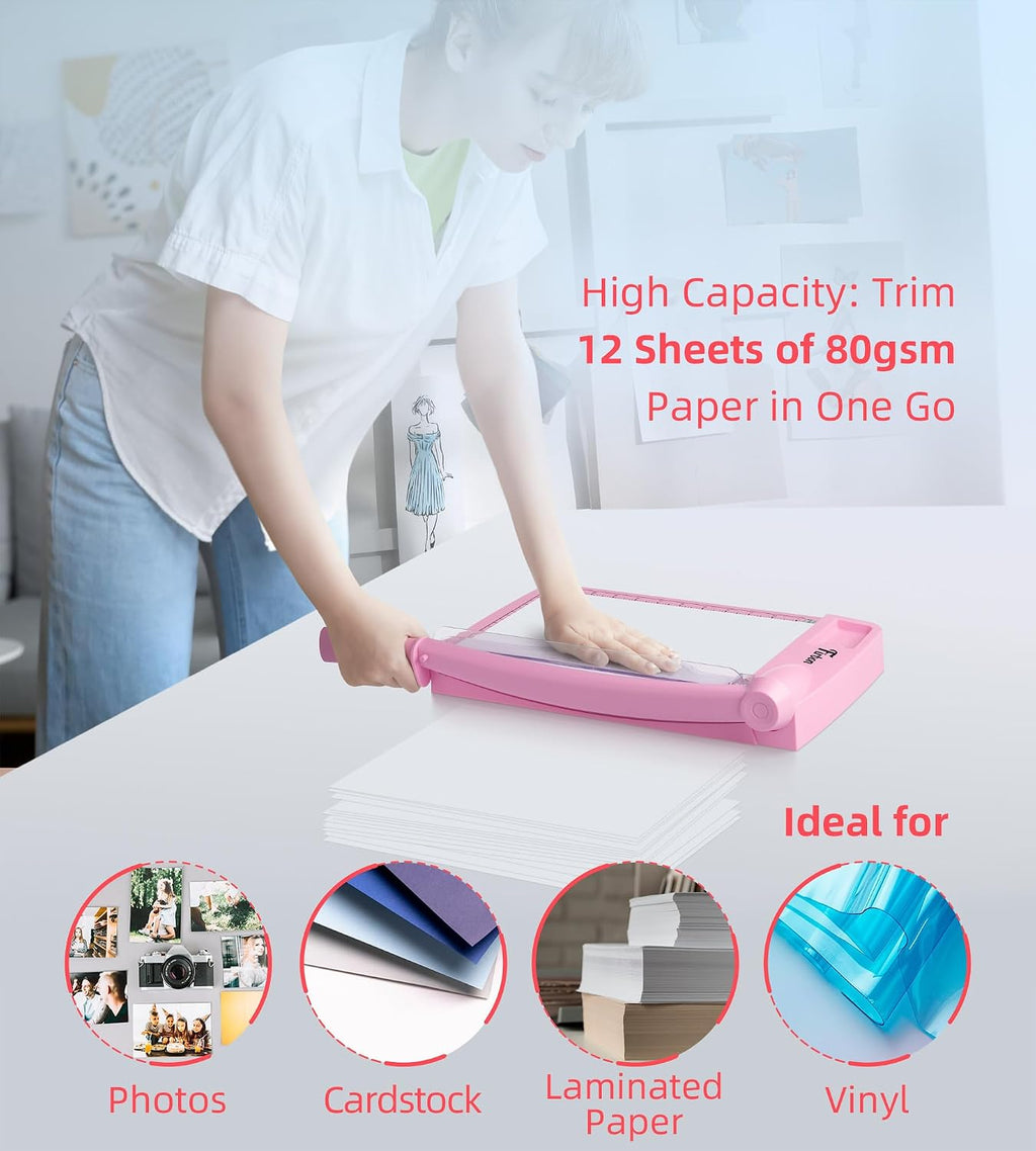 Firbon 12 Inch Guillotine Paper Cutter, Heavy Duty Paper Trimmer, Pink