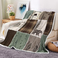Torich Cabin Retro Rustic Lodge Flannel Throw Blankets, Bear Deer Country Hunting Wild Animal Cozy Warm Bed Couch Blanket, White Fleece Flannel Throws to Decorate The Room and Bedroom Camping Travel