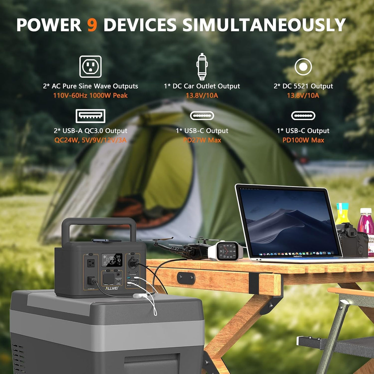 ALLWEI Portable Power Station 500W, 512Wh LiFePO4 Battery UPS Backup Power
