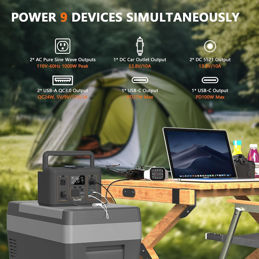 ALLWEI 500W Solar Generator with 100W Solar Panel, 512Wh LiFePO4 Battery