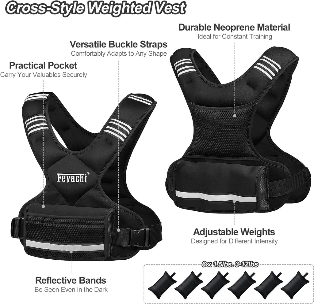 Feyachi Adjustable Weighted Vest, 3-32lb Vest with 6 Ironsand weights