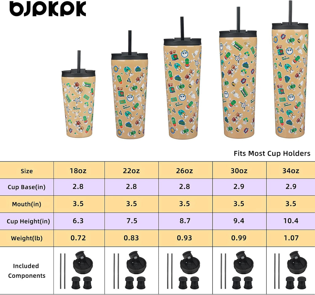 BJPKPK 22 oz Coffee Tumbler with Straw, Insulated Stainless Steel Cup