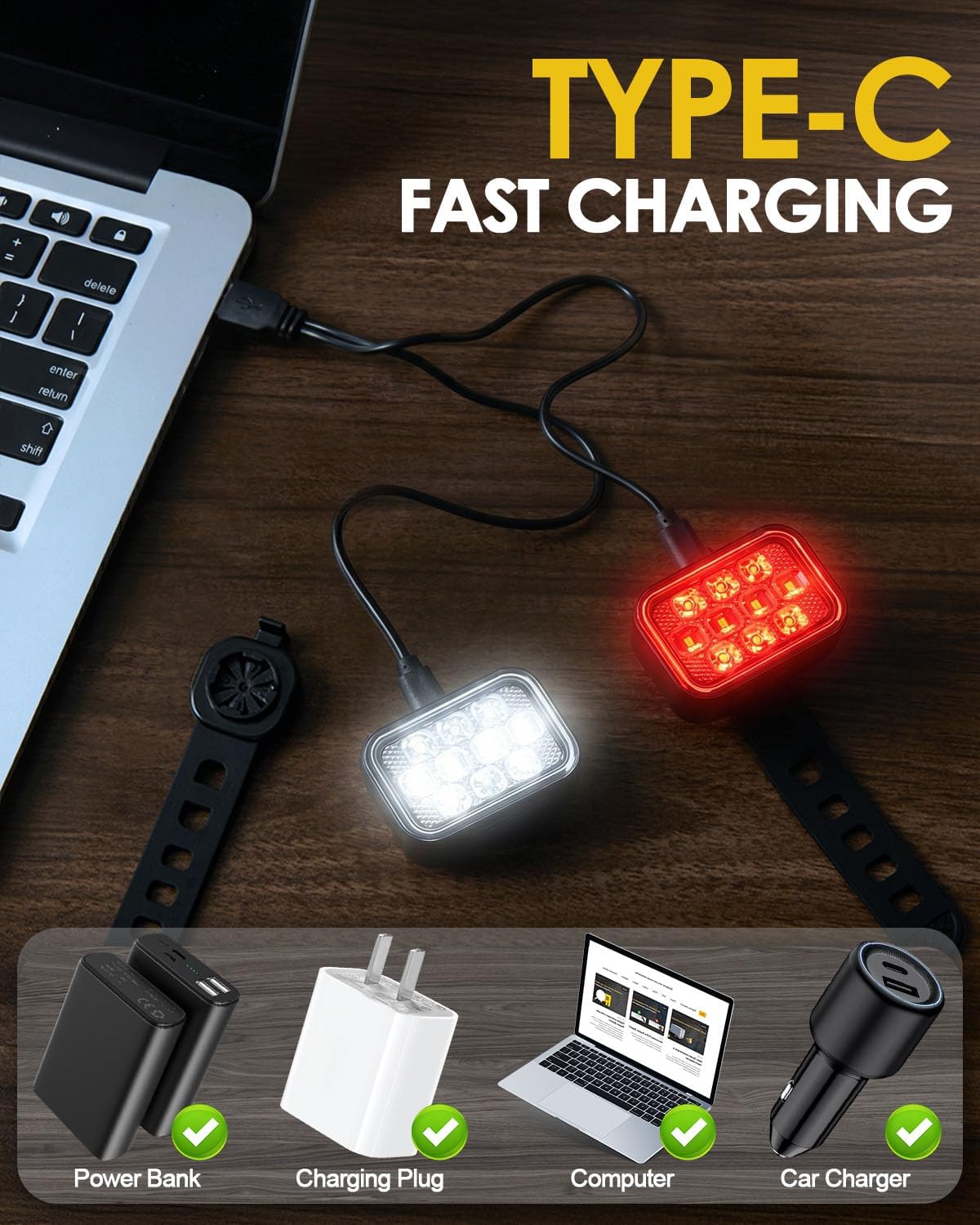 Victoper 10 LED Bike Light, 8+9 Modes USB Rechargeable Bicycle Lite, High Lumens Super Bright Bike Headlight & Taillight Set, Waterproof Safety Bike Front & Rearlight for Road, Night Riding