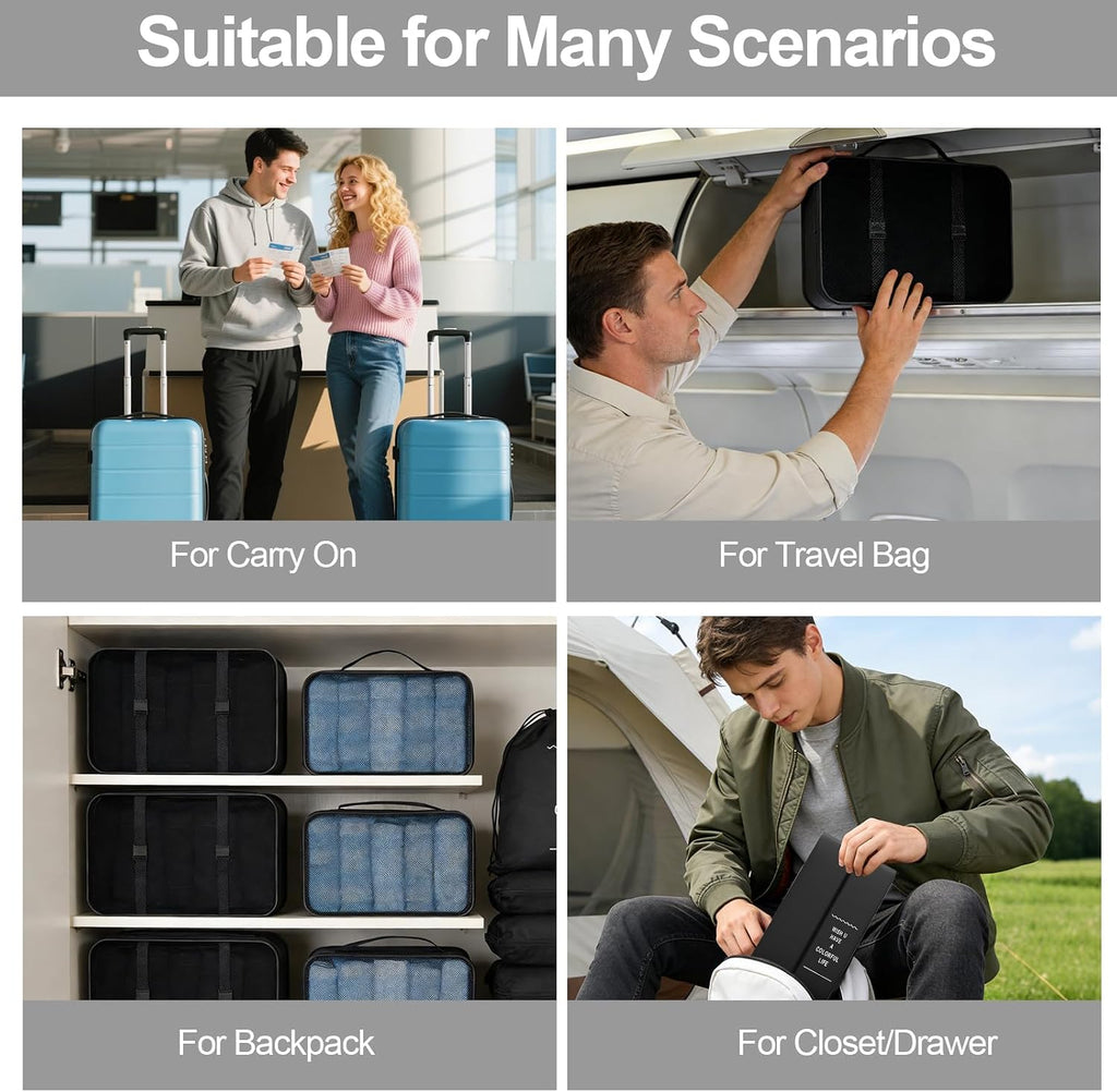 8 Set Packing Cubes for Travel, Suitcase Organizer Bags for Luggage (Black)