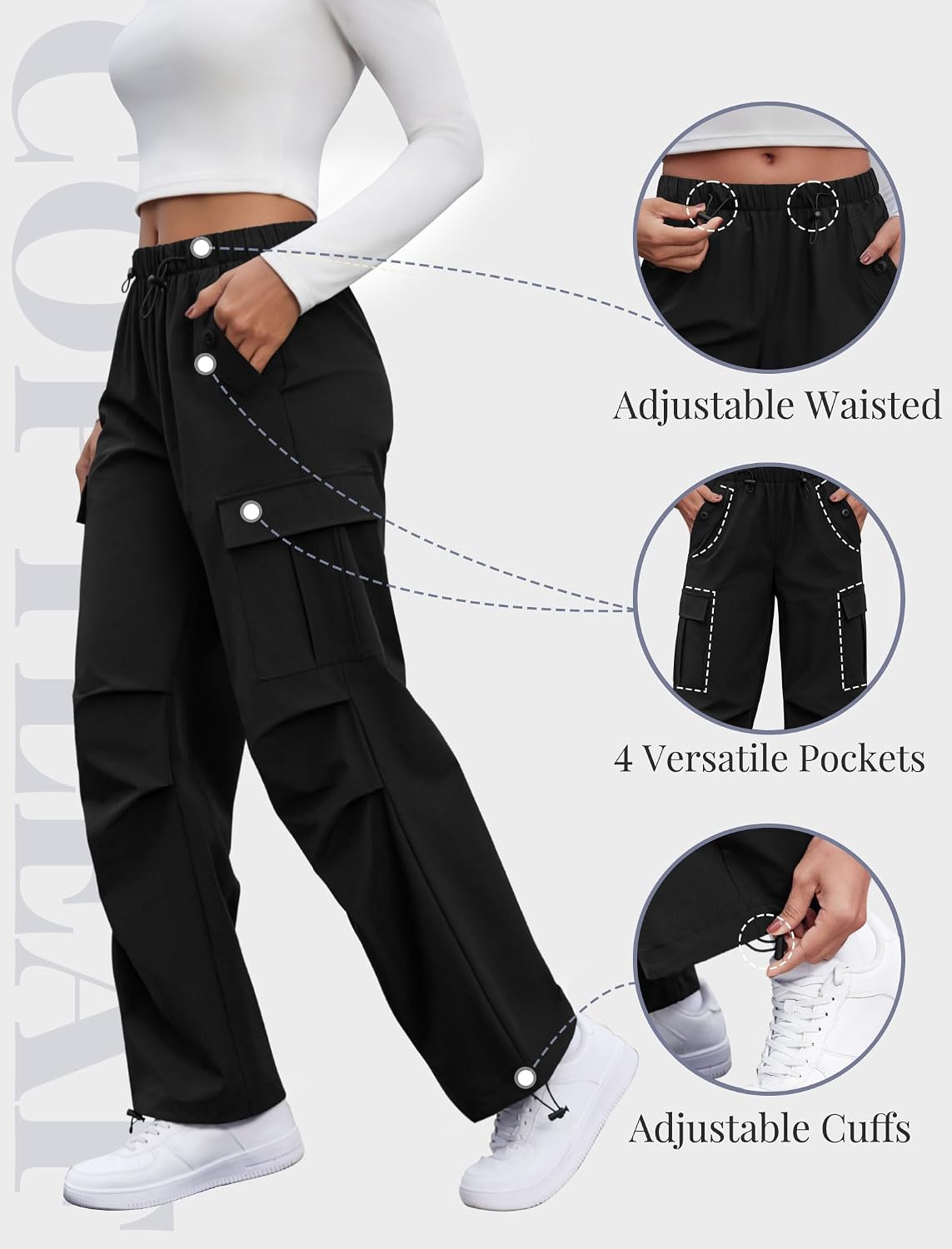 COPYLEAF Cargo Pants Women Parachute Baggy Hiking Pants with Pockets Travel