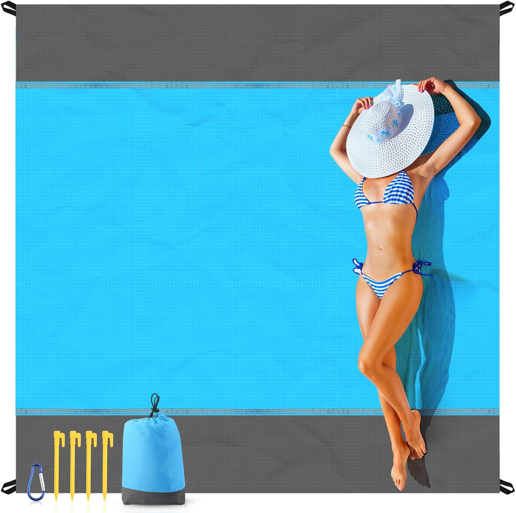 EASYFUN Beach Blanket Sandproof Oversized, 79''×83'' Extra Large Beach Mat, Portable Picnic Mat for Travel Camping Hiking, Lightweight Beach Essentials Family Water Resistant Mat