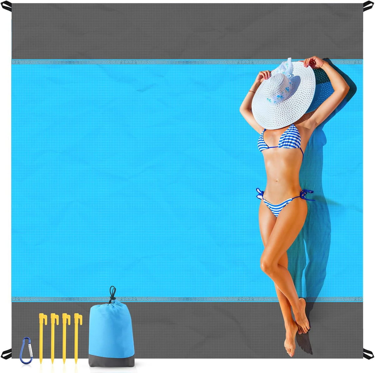 EASYFUN Beach Blanket Sandproof Oversized, 79''×83'' Extra Large Beach Mat, Portable Picnic Mat for Travel Camping Hiking, Lightweight Beach Essentials Family Water Resistant Mat
