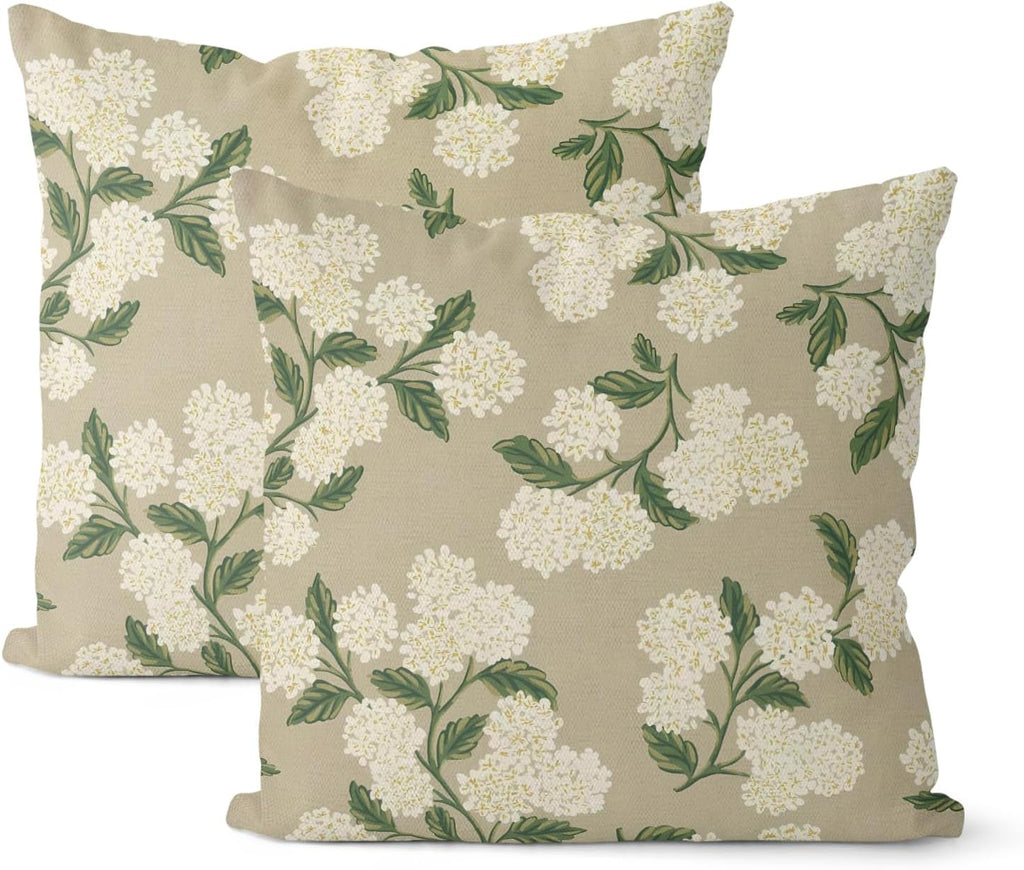 Vintage Floral Pillow Covers 18x18 Inch 2 Pcs Boho Black Hydrangea Flower Decor Throw Pillows Spring Summer Seasonal Outdoor Farmhouse Decoration Pillowcase Linen Cushion Cover for Couch