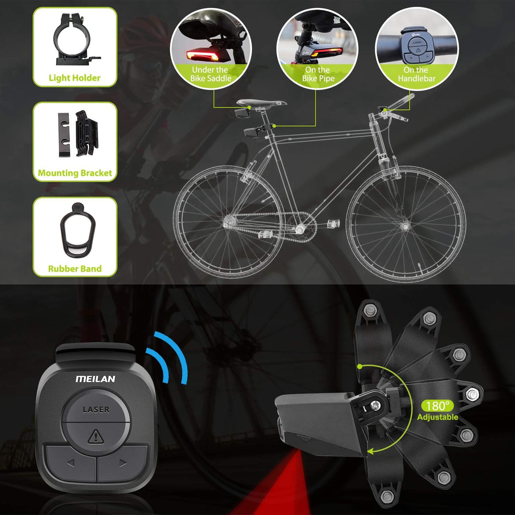 MEILAN X5 Smart Bike Tail Light with Turn Signals and Automatic Brake Light Wireless Remote Control Bike Rear Light Back USB Rechargeable Safety Warning Cycling Light Fits on Any Road Bicycle