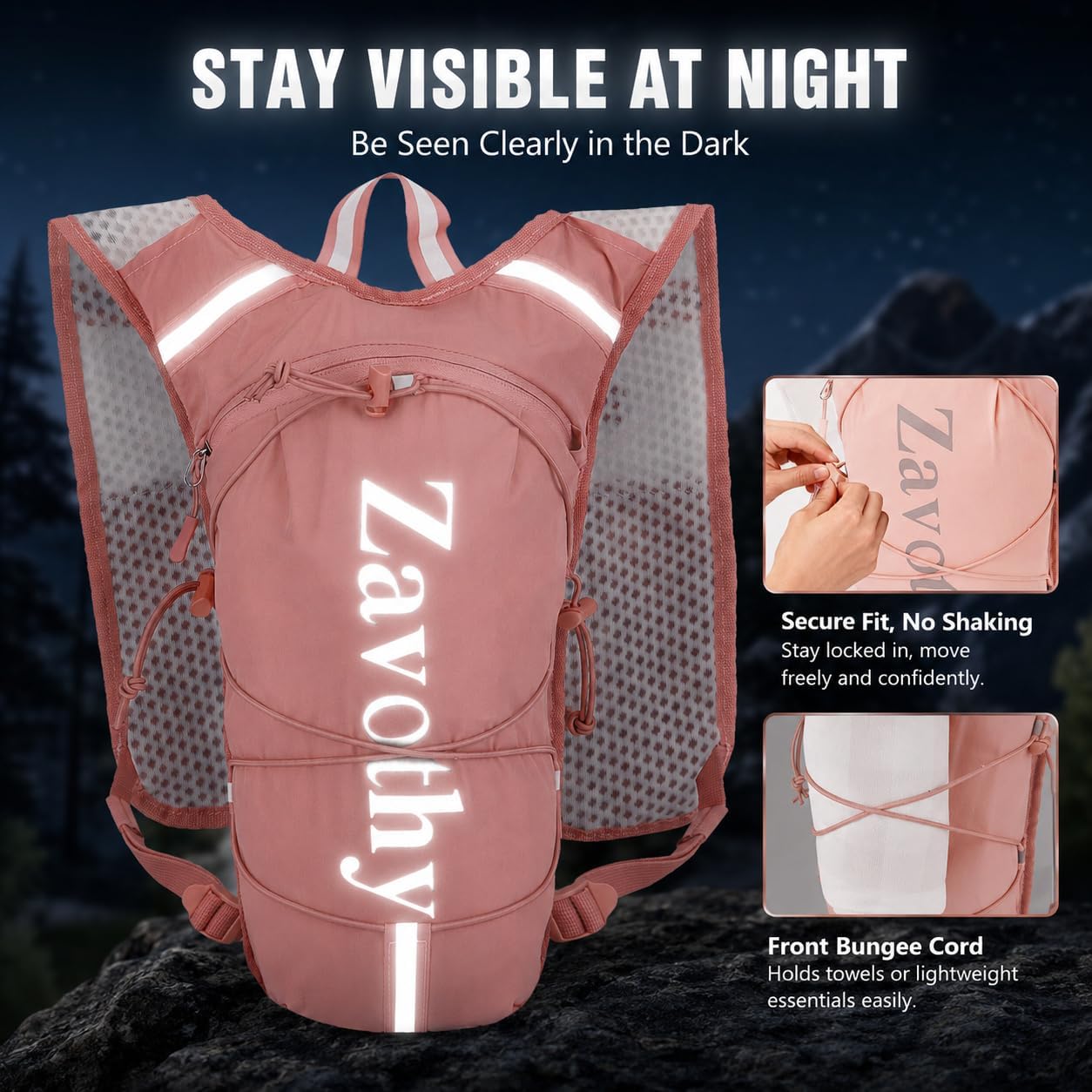 Zavothy Hydration Vest Pack with 1.5L Water Bladder, Lightweight 6L Hydration Backpack for Running, Hiking & Cycling, Breathable Reflective Hydration Vest for Men & Women