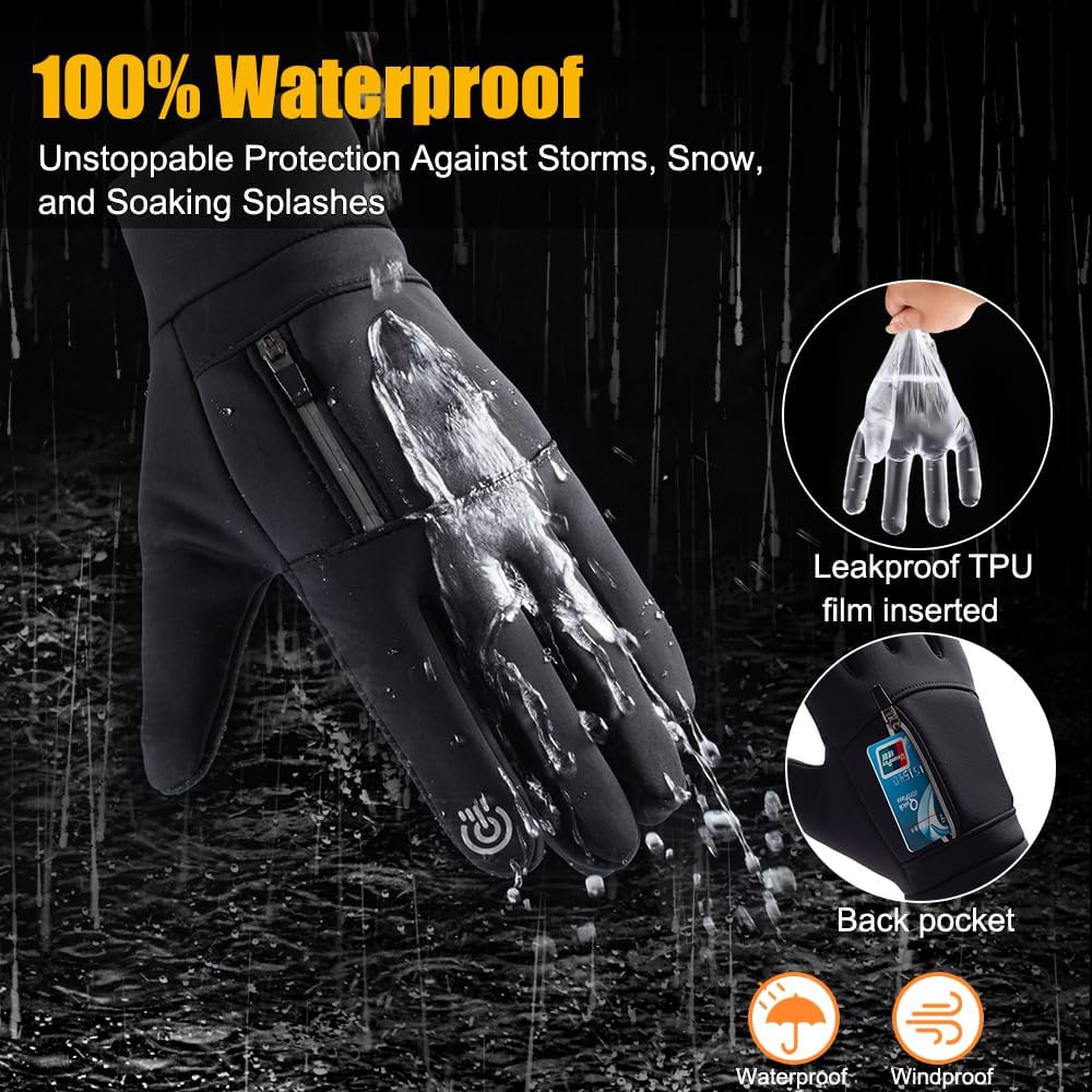 Winter Gloves for Men Women - Waterproof Glove Thermal Warm Gloves for Cold Weather Snow Sport Glove for Work, Running, Cycling, Driving, Driving