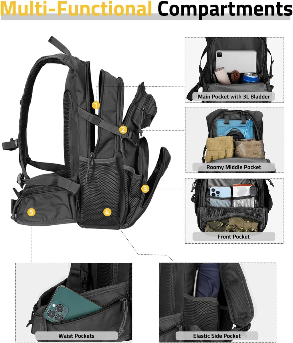 CVLIFE Tactical Hydration Hiking Water Backpack with 3L Water Bladder