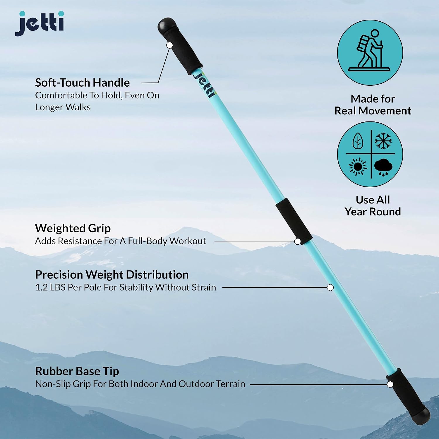 Weighted Walking Sticks for Seniors, Women & Men – 1.2lb Each Ergonomic Hiking Poles for Balance, Posture & Stability – Durable Trekking Poles for Walking