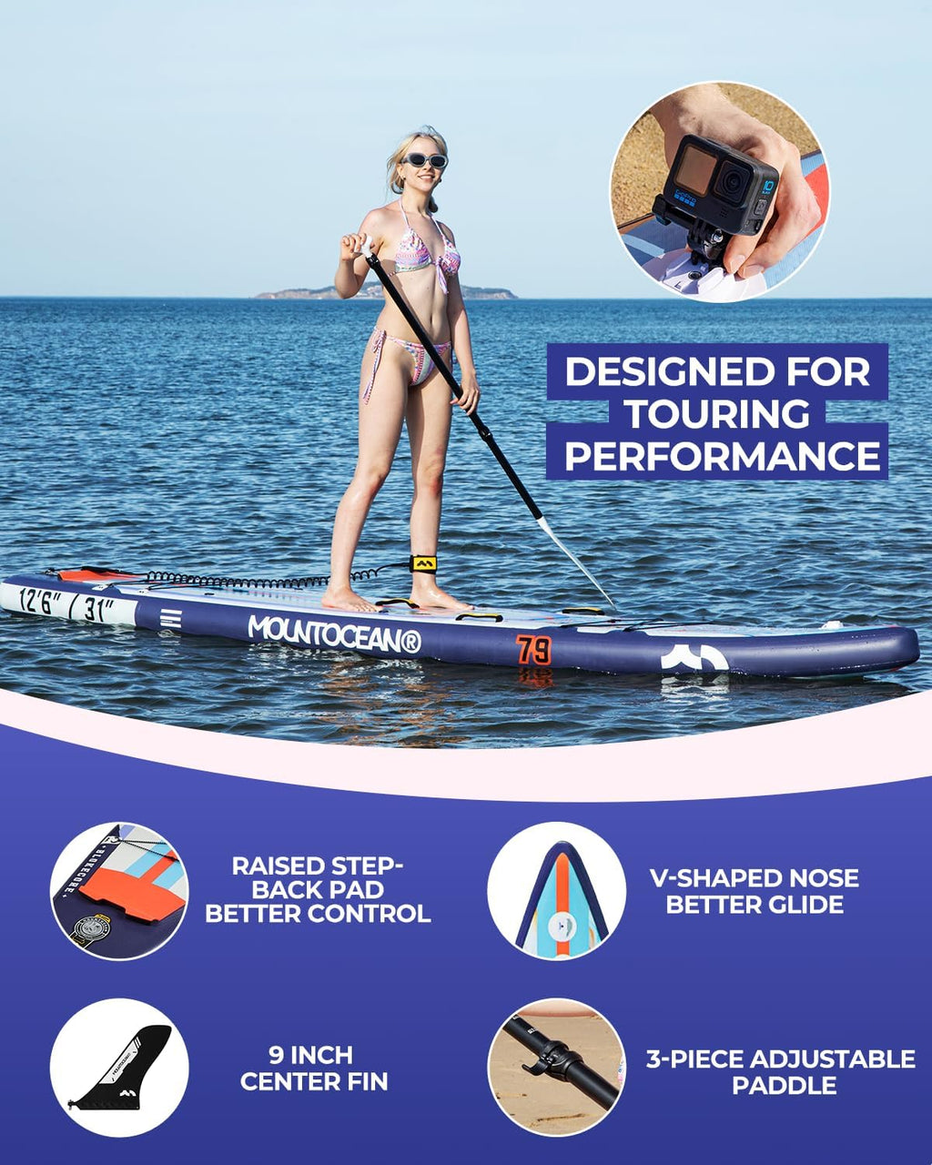 MOUNTOCEAN Premium Extra Wide Inflatable Paddle Board with SUP Accessories
