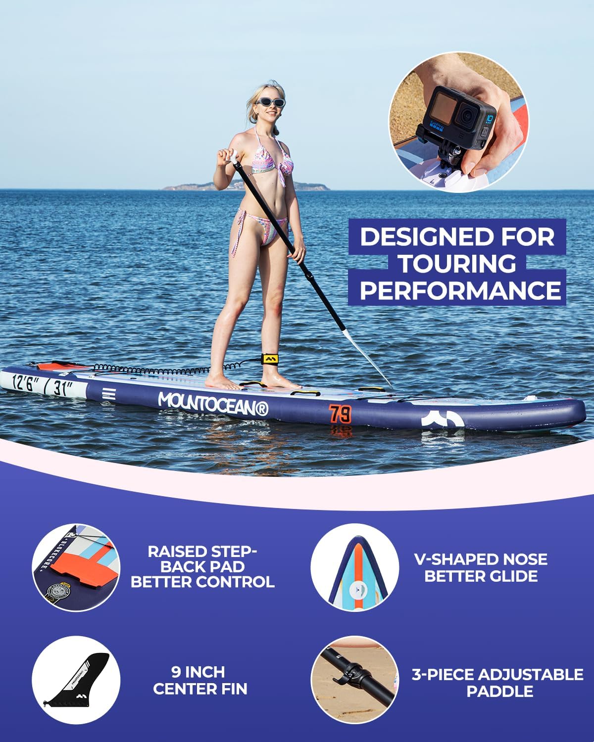 MOUNTOCEAN Premium Extra Wide Inflatable Paddle Board with SUP Accessories