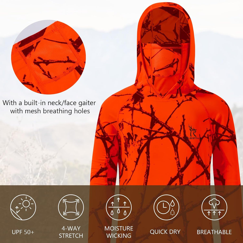 Youth UPF 50+ Camo Hunting Hoodie Shirt with Face Mask