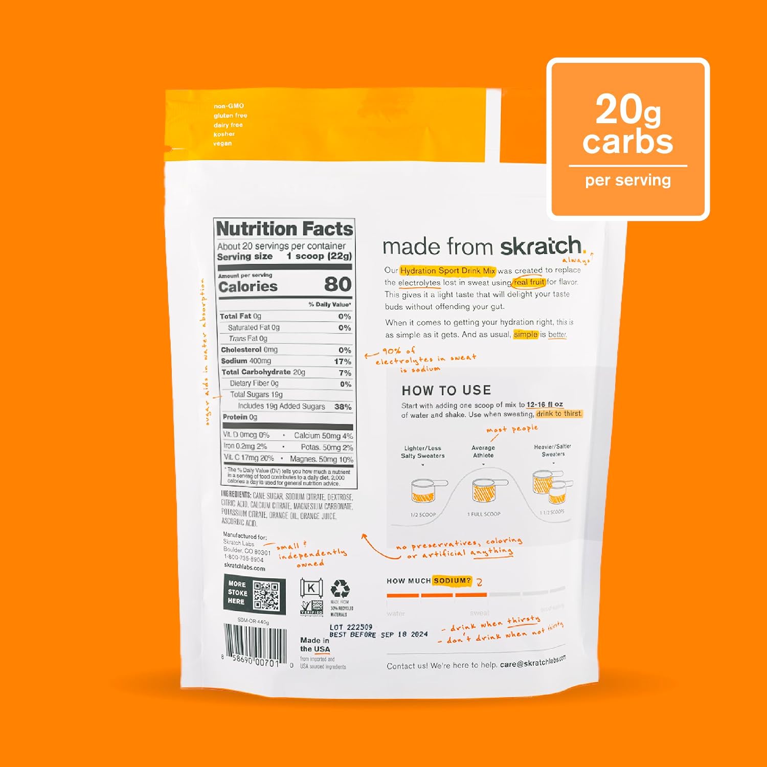 Skratch Labs Hydration Sports Drink Mix, Orange, 20 Servings