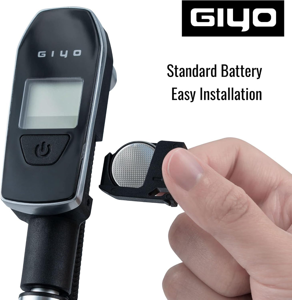 GIYO Digital Shock Pump 600 PSI – Turbo-Assist for Easy Inflation, Micro Air-Bleeder, Robust Aluminum Barrel, Comfort Grip & Braided Hose, Ideal for Fork & Rear Suspension GS-52L