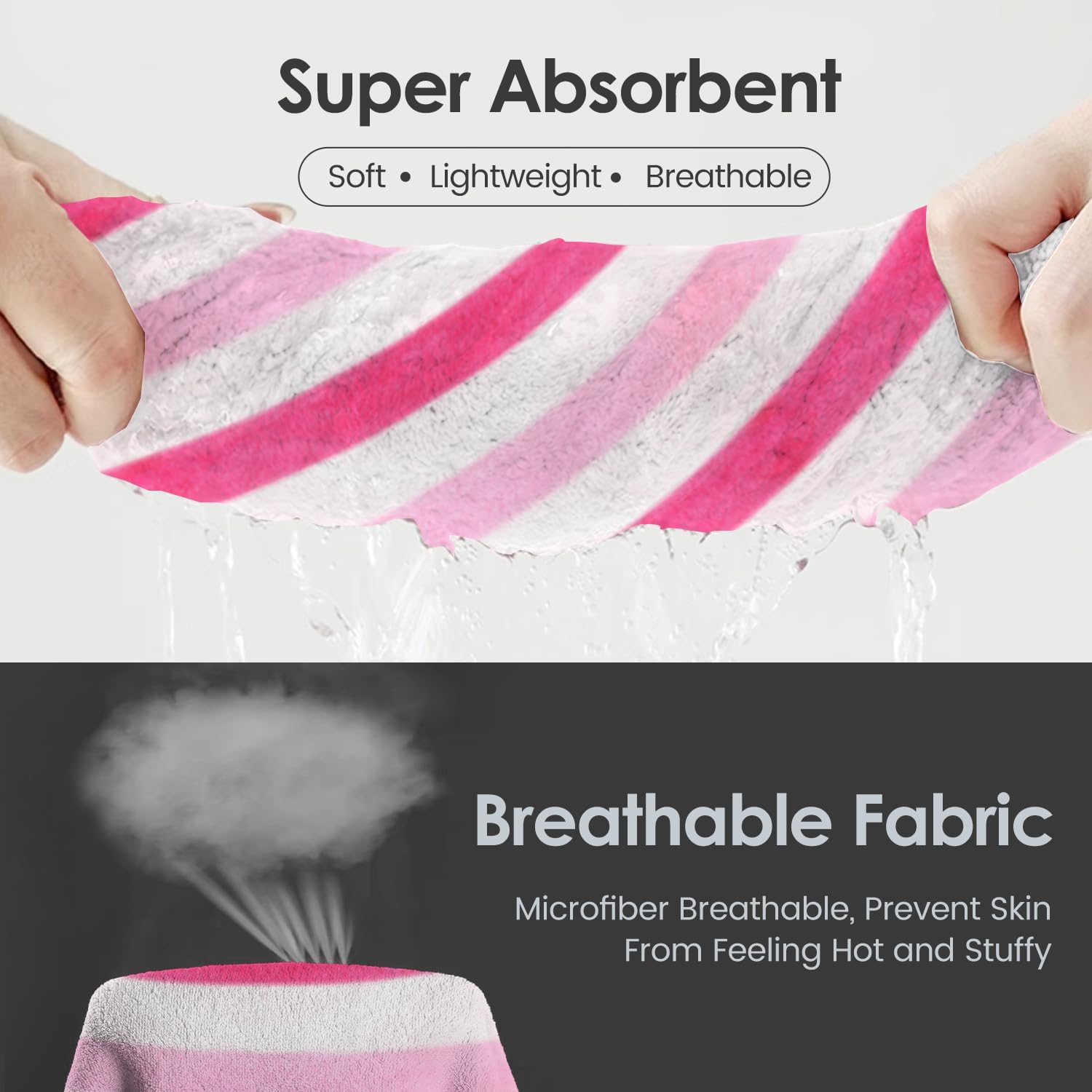 JML Microfiber Bath Towels, 2 Pack, 30" x 60", Cabana Stripe Pink