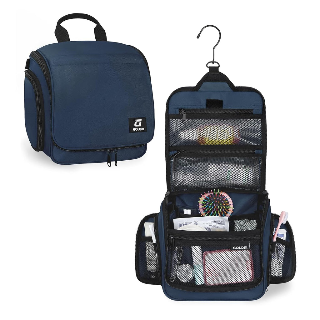 Goloni Hanging Toiletry Bag for Men Women, Water-Resistant Organizer,Blue