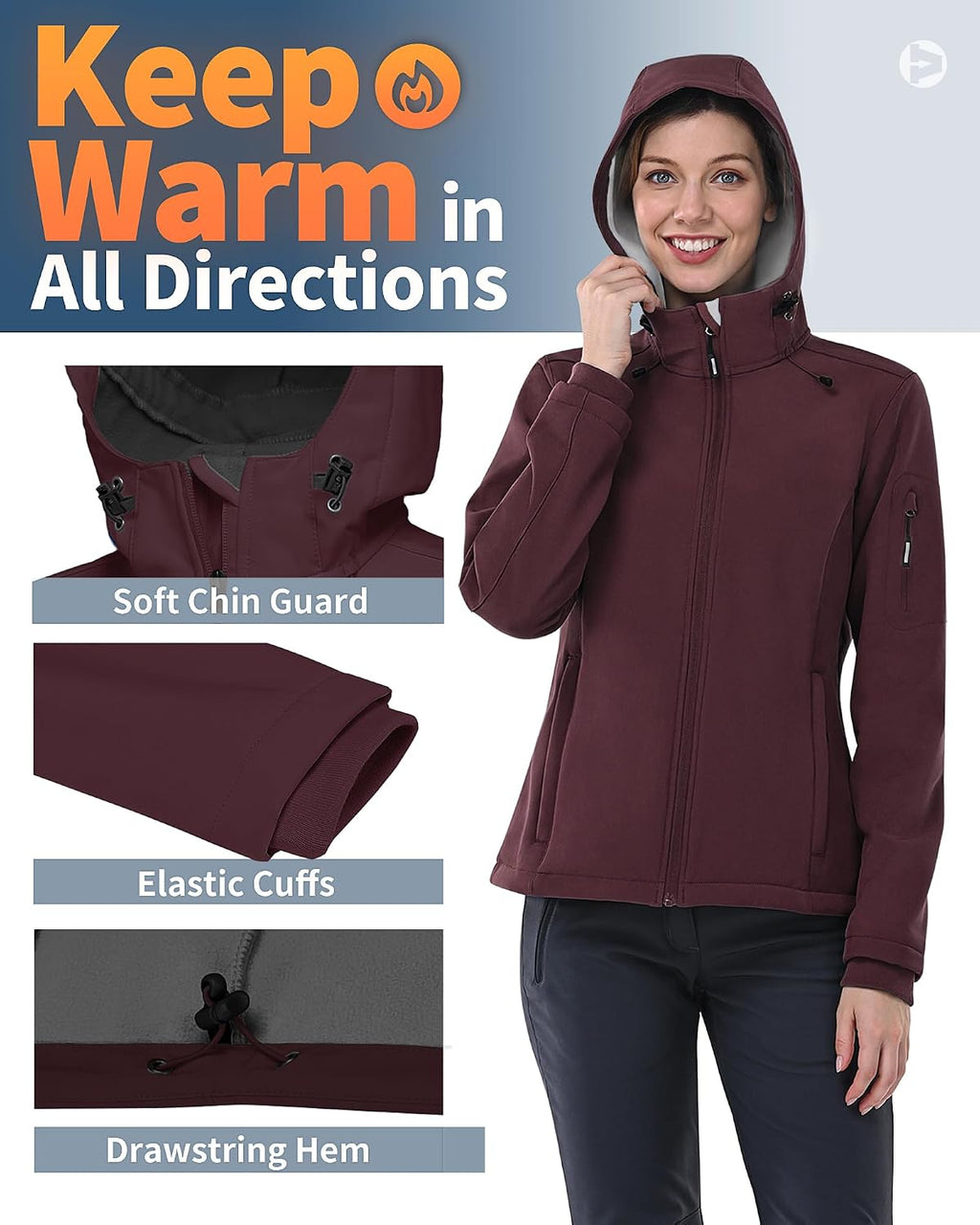 Outdoor Ventures Women's Softshell Jacket Fleece Lined Waterproof Rain Coat