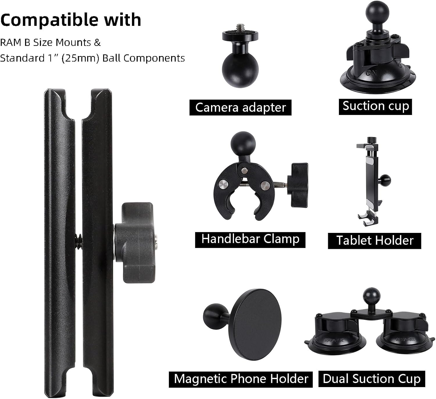 Double Socket Arm Aluminum Alloy Long Arm Full Length 5.9",Compatible with RAM Mounts and Motorcycle/Bike/Car Cellphone Holder with 1 Inch Ball