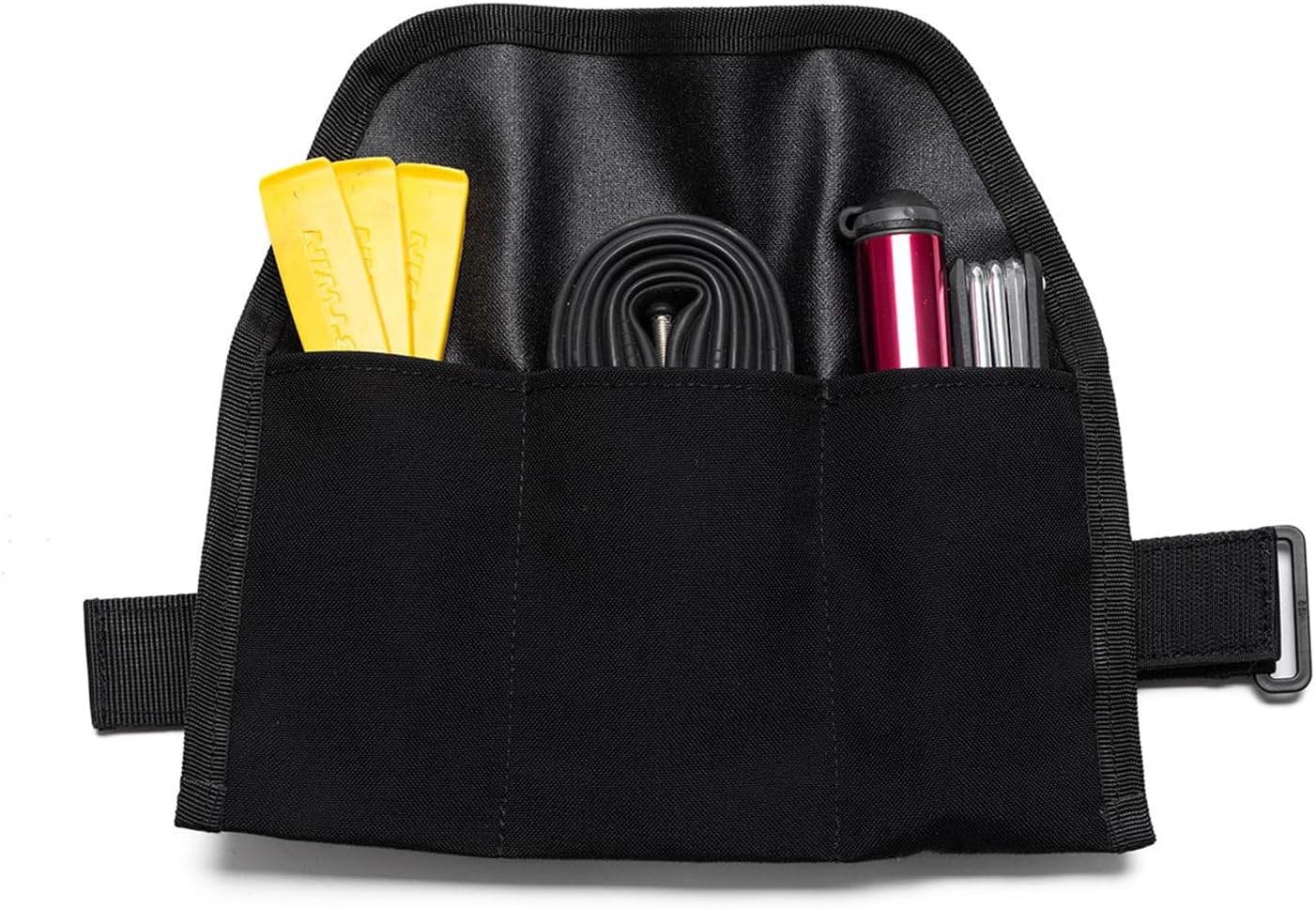 PACK2RIDE Blossom Roll Bike Saddle Bag - Bike Seat Bag with 3 Organization Pockets for Tools - Water Resistant, Durable Cordura Fabric - Road Bike Accessories - Lightweight Bicycle Accessories (Black)