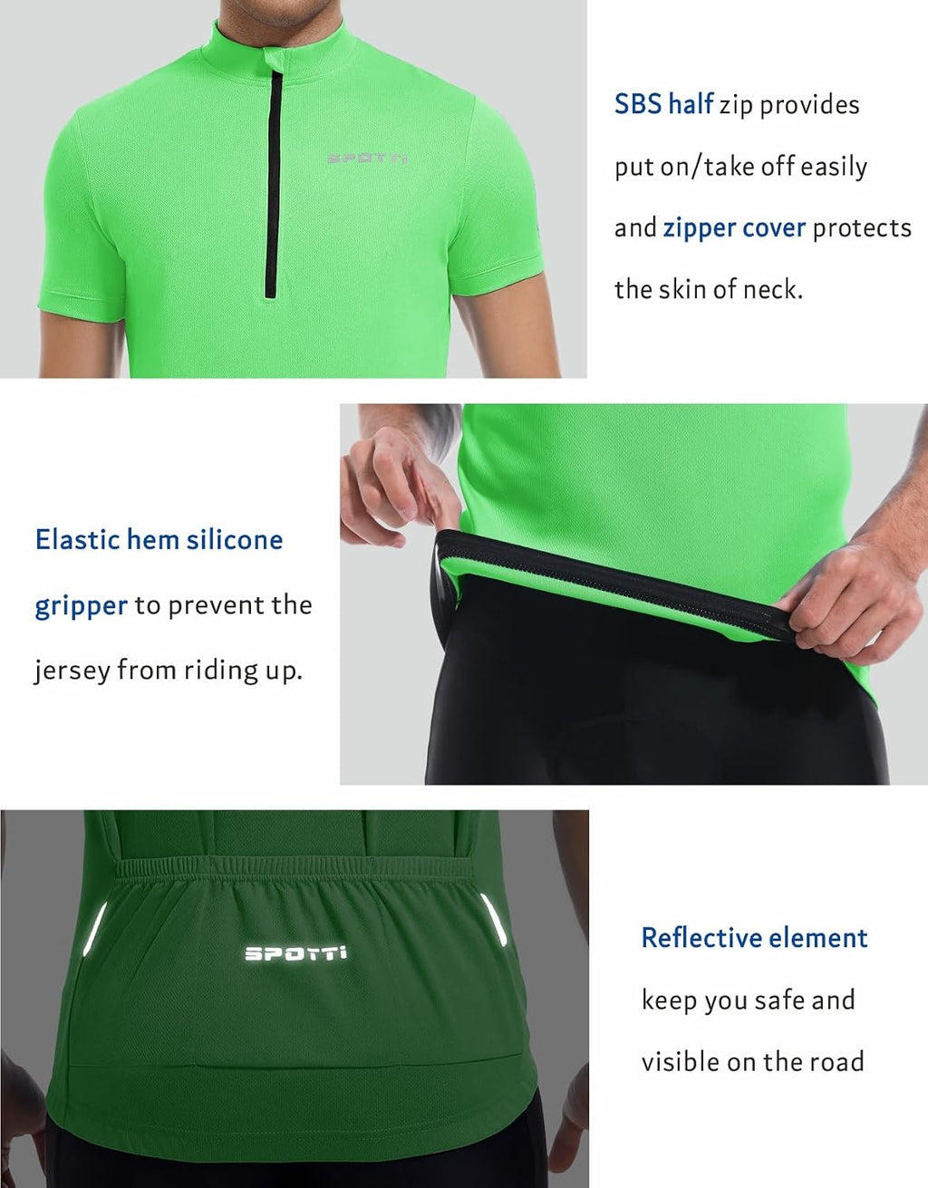 Spotti Men's Cycling Jersey Short Sleeve Half-Zip Bike Shirt, 4 Pockets