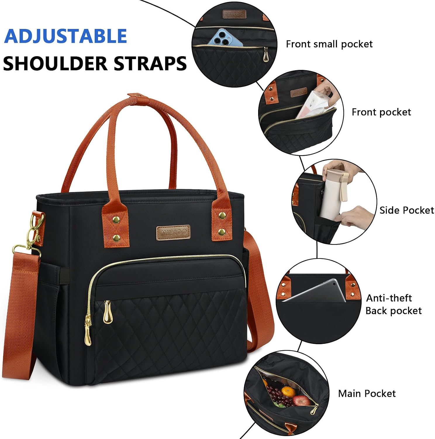 MIYCOO Insulated Lunch Bag Women, Large Tote Lunch Box for Work, 18L