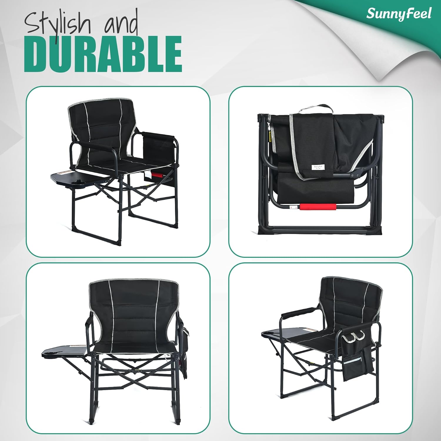 SUNNYFEEL Oversized Directors Camping Chair for Adults with Side Table