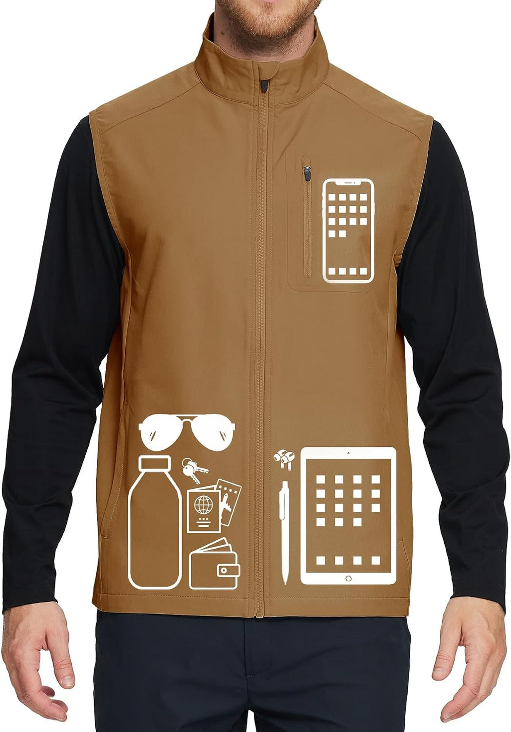 M MAELREG Mens Vests Outerwear Windproof Lightweight Softshell Vests Zip Pockets Sports Sleeveless Jacket Golf Vests for Men
