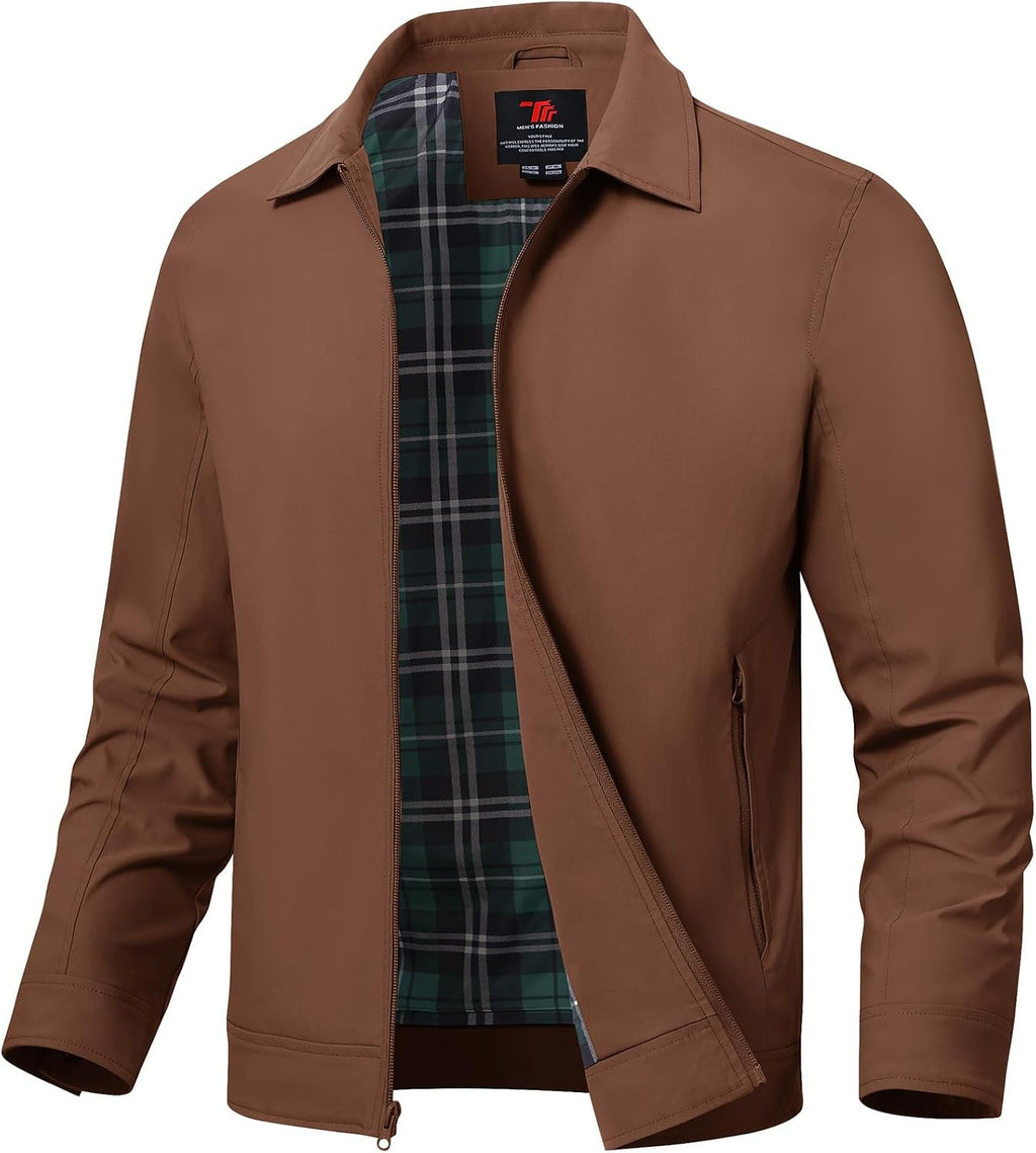 TBMPOY Mens Lightweight Jackets Light Windbreaker Full Zip Casual Work Jacket Golf Business Fall Track Coat with Pockets