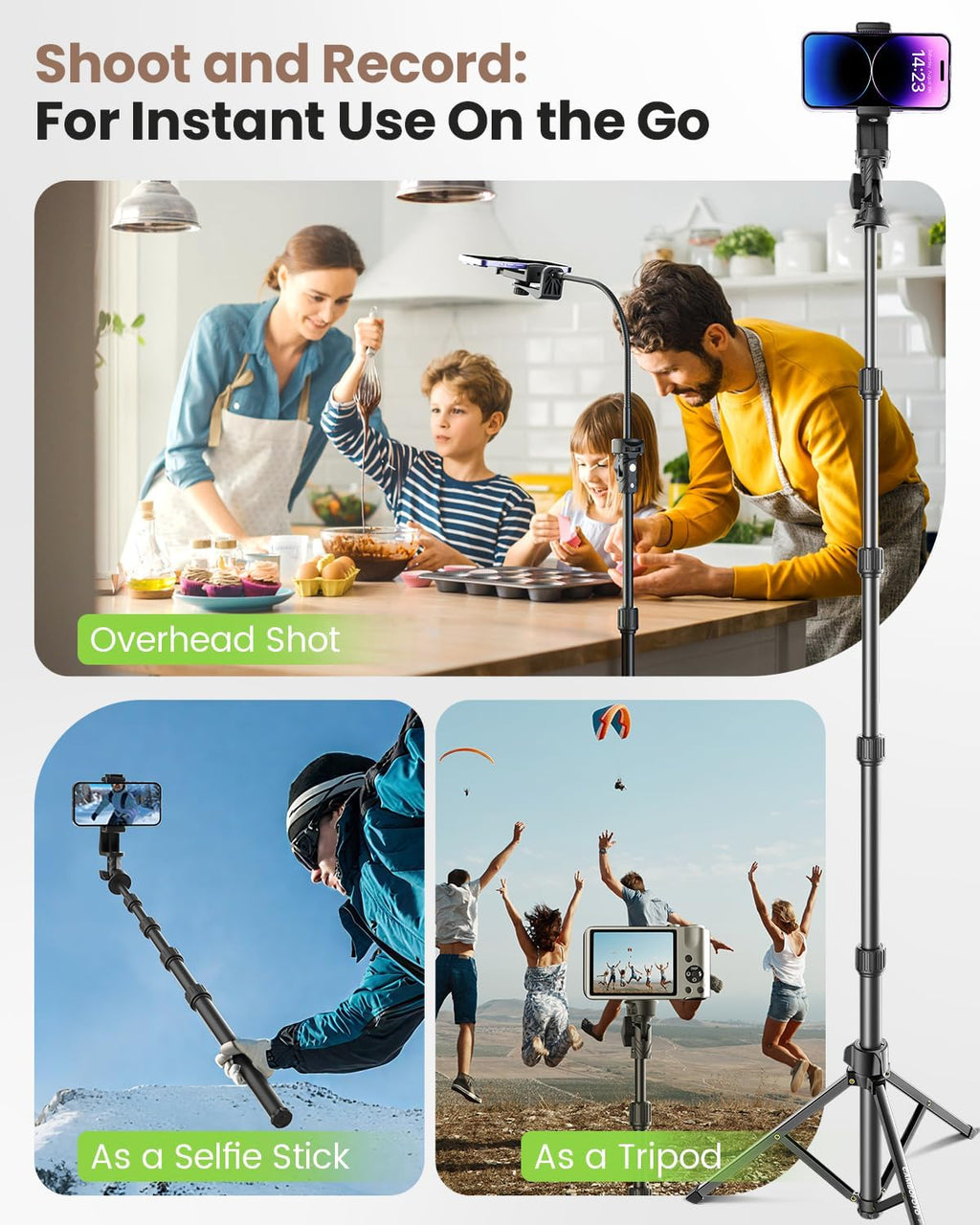 CAMBOFOTO 82"/210cm Tall Tripod for iPhone with Gooseneck & Remote, Holder