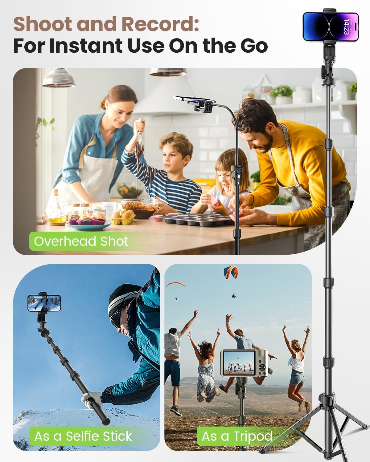 CAMBOFOTO 82"/210cm Tall Tripod for iPhone with Gooseneck & Remote, Holder