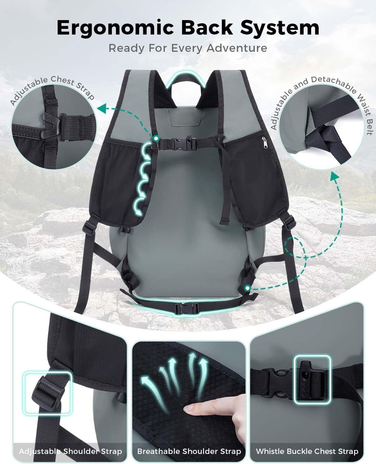 Blue Quartz Lightweight Hiking Backpack, 20L Packable Water Resistant Daypack with Phone Pocket & RFID Blocking for Travel, Camping, Outdoor Pack for Men Women