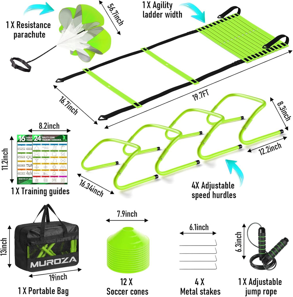 Agility Ladder, Agility Speed Training Equipment Set, 20ft Speed Ladder
