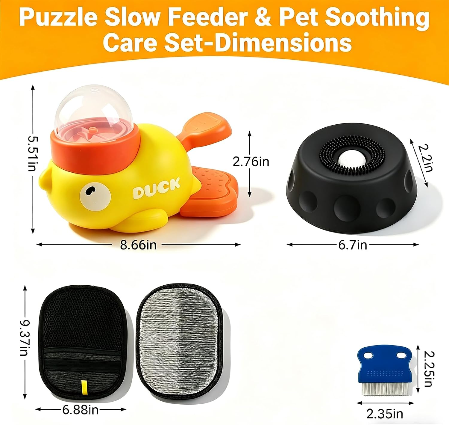 Non Bisphenol A Ball Dog Lick Bowl, Duck Snack Dispenser, Pet Beauty Gloves, Cleaning Comb, Suitable for Small and Medium Sized Dogs and Cats, Non Slip Dishwasher Safe