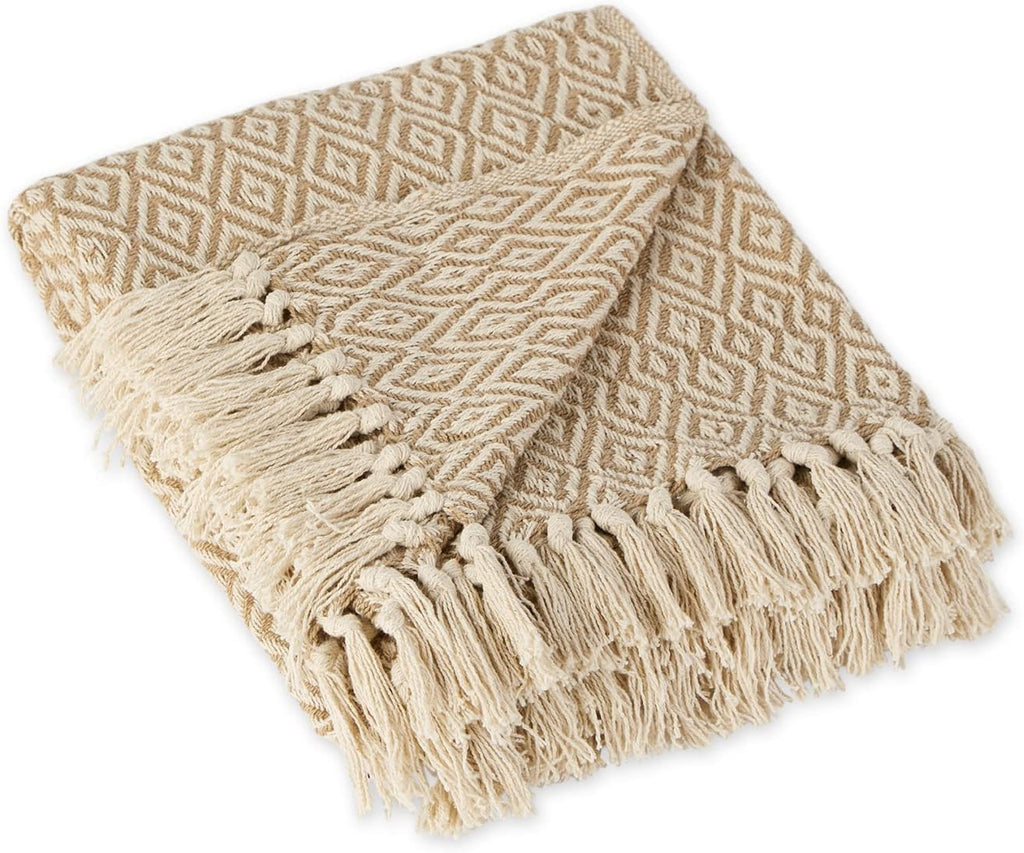 DII Rustic Farmhouse Double Diamond Woven Throw, 50x60, Stone