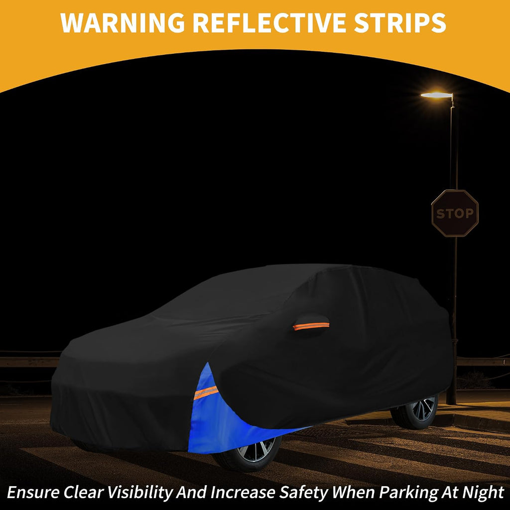 Waterproof All-Weather Universal Car Cover with Right Side Zipper, 210D-PU Black Blue Fits for SUV 190" to 200" Length