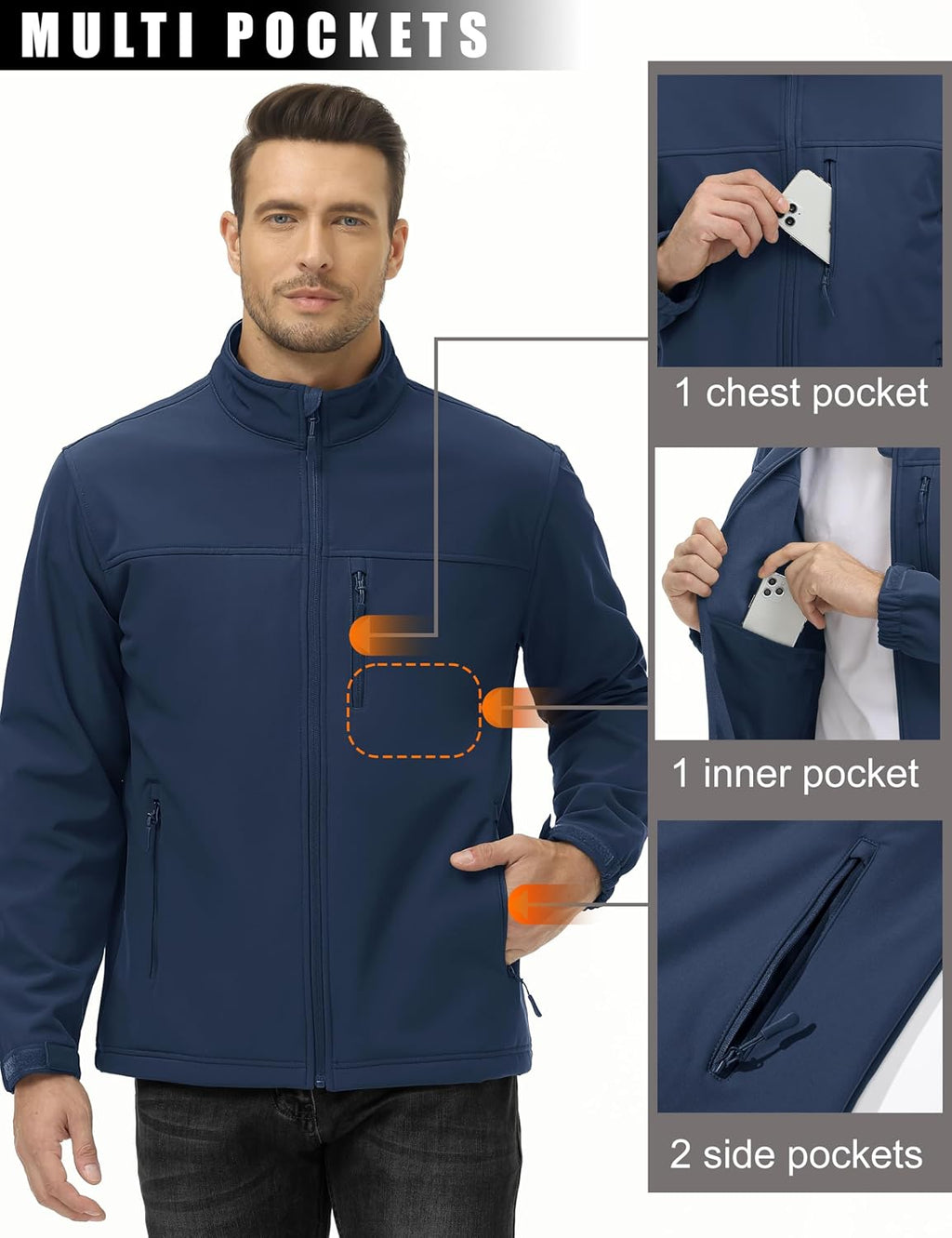 MAGCOMSEN Mens Lightweight Softshell Jacket Fleece Tactical Waterproof Coat
