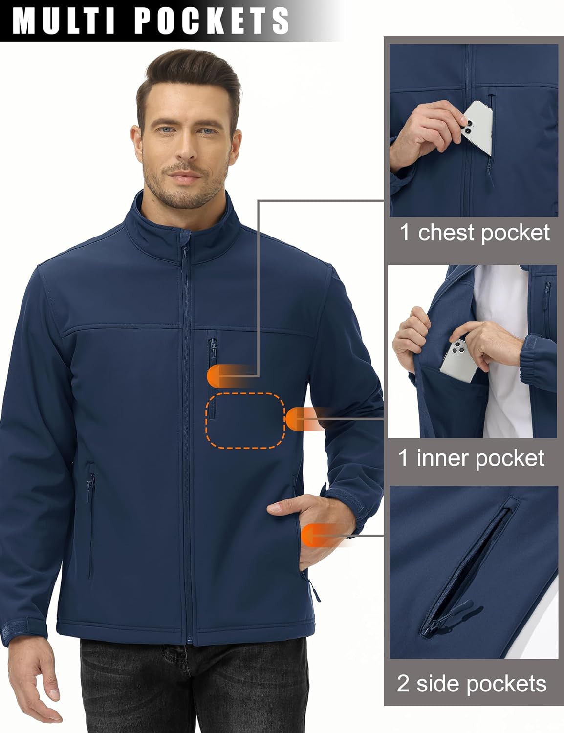 MAGCOMSEN Mens Lightweight Softshell Jacket Fleece Tactical Waterproof Coat