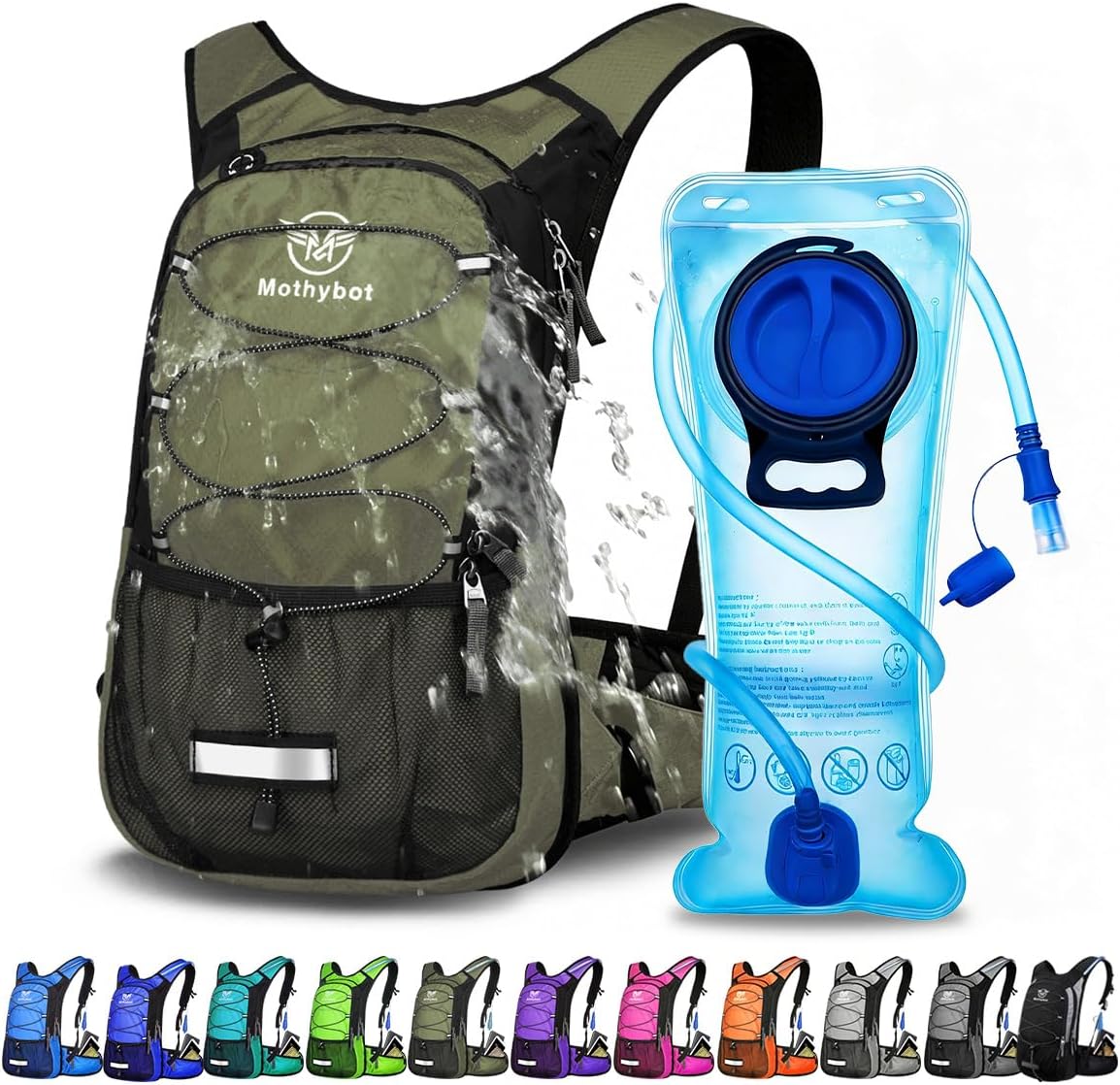 Mothybot Hydration Pack, Insulated Hydration Backpack with 2L BPA Free Water Bladder and Storage, Hiking Backpack for Men, Women, Kids for Running, Cycling, Camping - Keep Liquid Cool up to 5 Hours