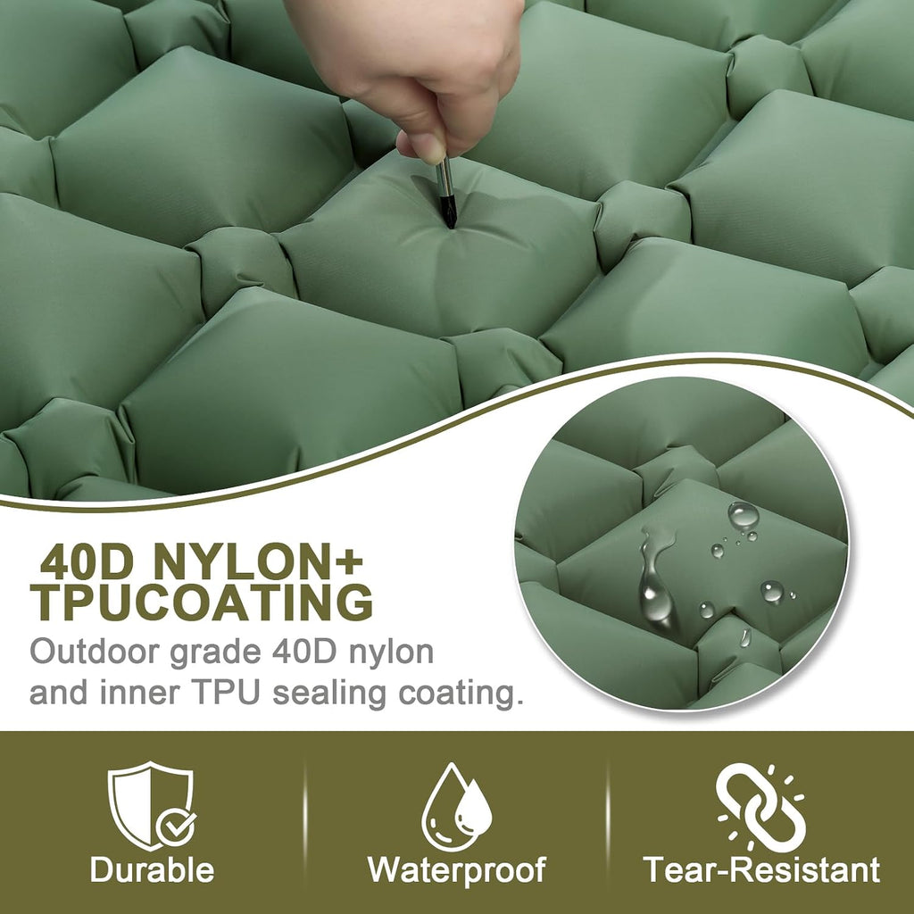 Self Inflating Sleeping Pad for Camping with Seat Cushion, Single, Green