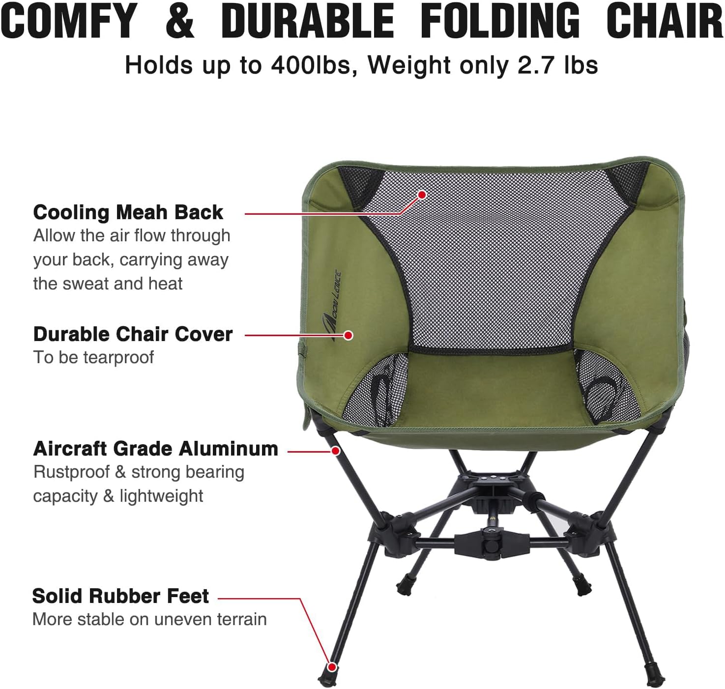 MOON LENCE Portable Camping Chair Backpacking Chair - The 4th Generation Ultralight Folding Chair - Compact, Lightweight Foldable Chairs for Hiking Mountaineering, Beach (Green-2Pack)