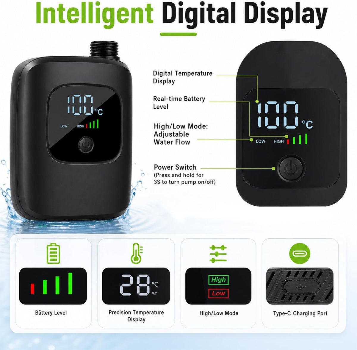 Portable Shower for Camping, Rechargeable Camping Shower, Long Running Time