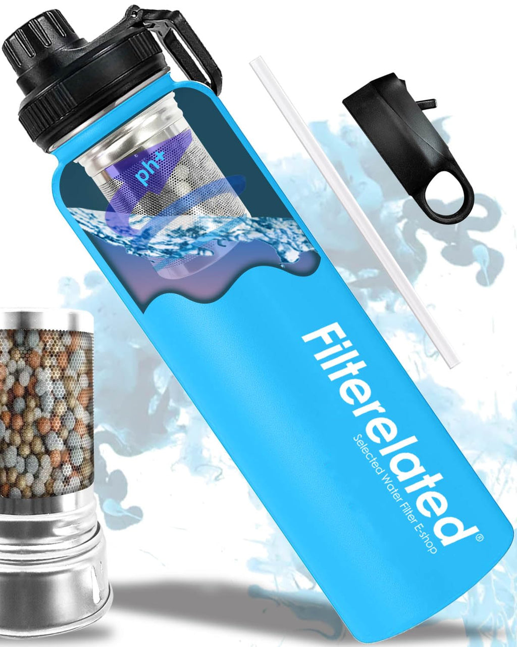 Filterelated 30oz Stainless Steel Alkaline Filter Water Bottle, Black
