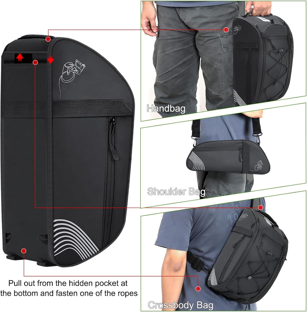 YEEGO DIRECT Bike Rack Bag, 14L Expandable Capacity Bike Bags for Bicycles Rear Rack,Water-resistant Bike Trunk Bag, Bike Panniers Reflective Design, Crossbody Shoulder Bag for Commuting Outings