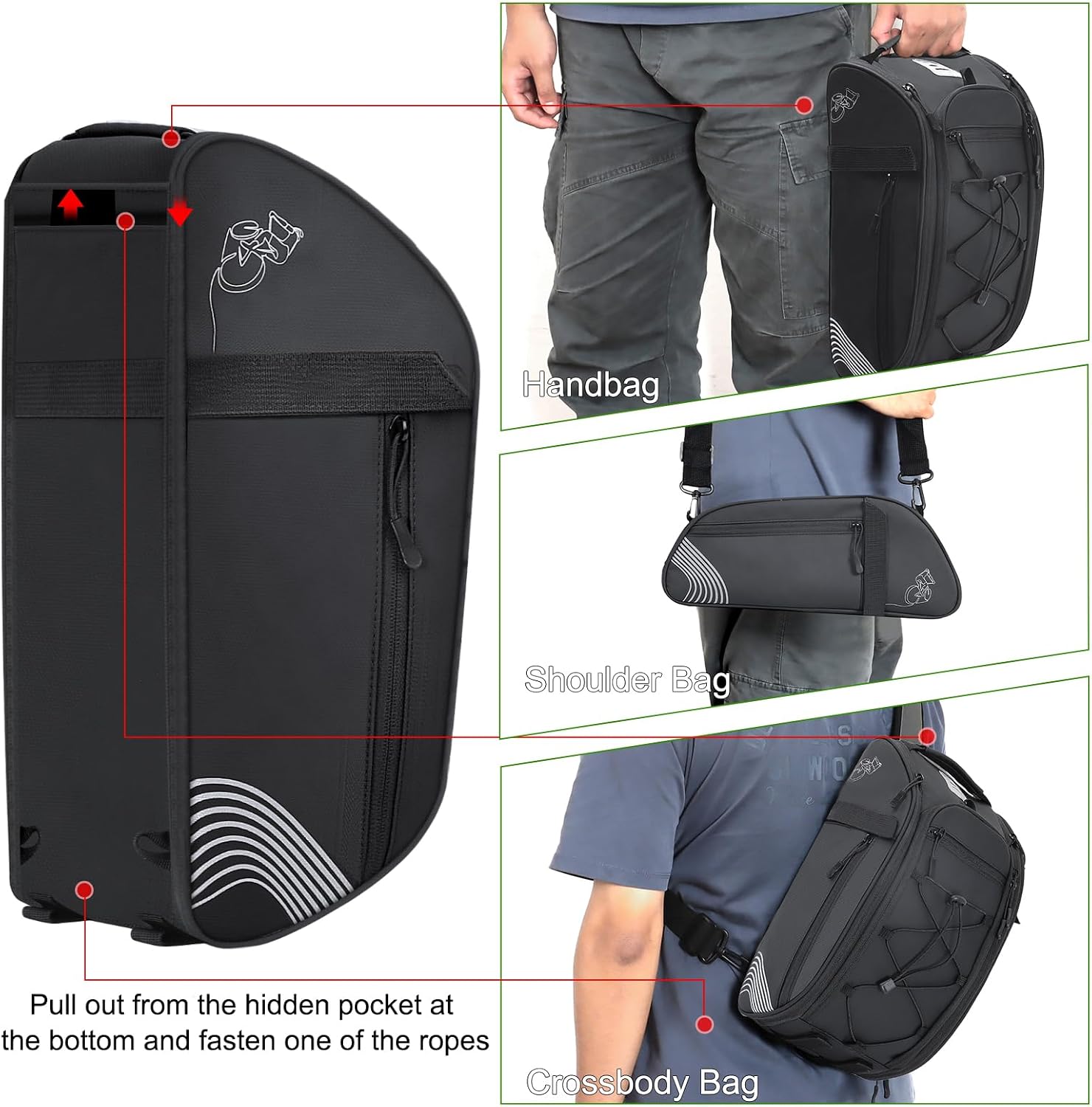 YEEGO DIRECT Bike Rack Bag, 14L Expandable Capacity Bike Bags for Bicycles Rear Rack,Water-resistant Bike Trunk Bag, Bike Panniers Reflective Design, Crossbody Shoulder Bag for Commuting Outings
