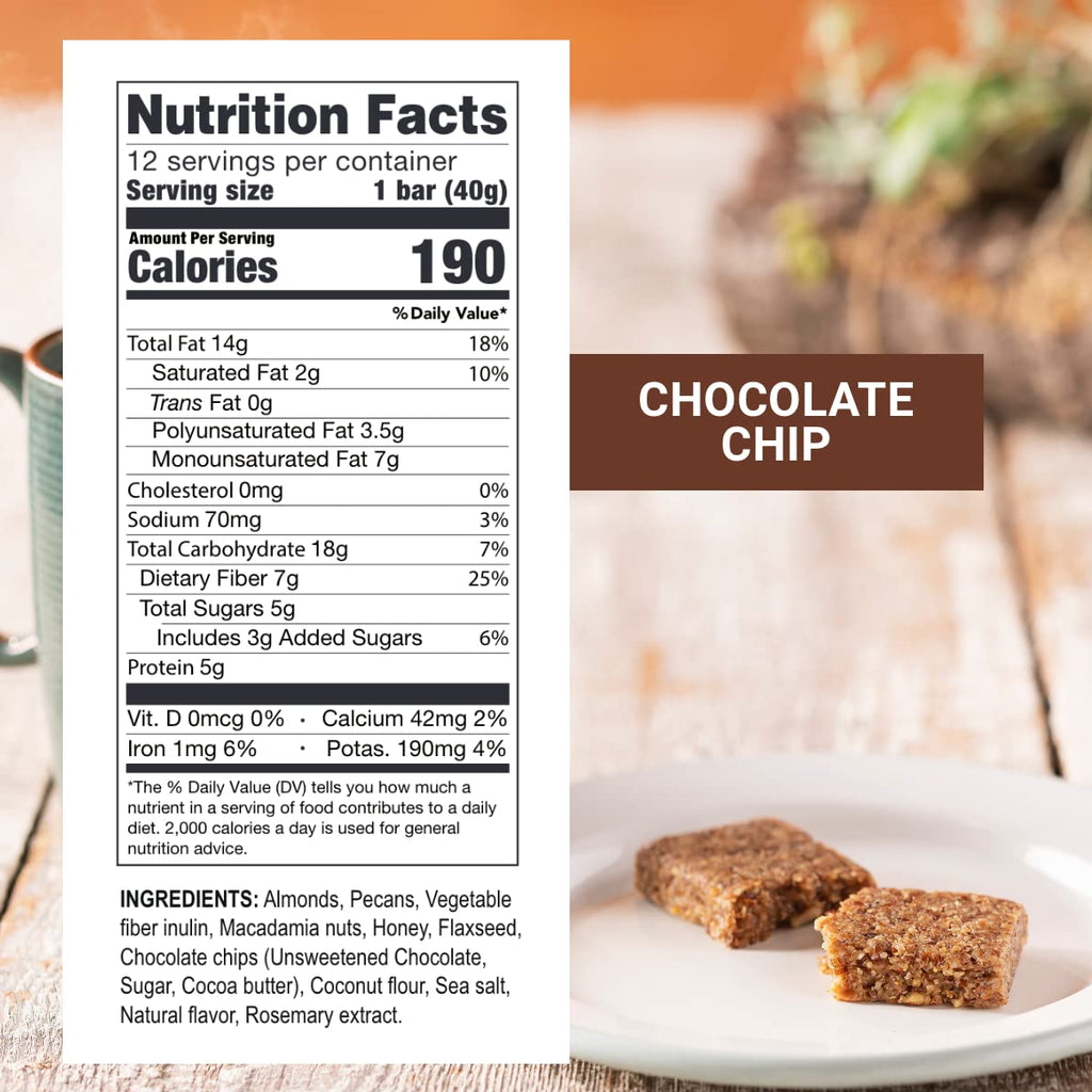 Prolon Fasting Bars | 5g Protein, 7g Fiber | Keto-Friendly, Gluten-Free, Dairy-Free, Plant-Based | Nutrition for Intermittent Fasting | Formulated to Not Break Your Fast | Chocolate Chip (12 Count)